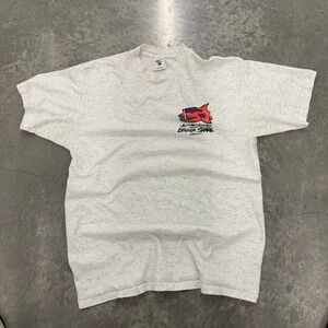 Vintage Brudda Shark Hawaii T Shirt Mens XL Ash Gray Neon Graphic Delta 90s Surf